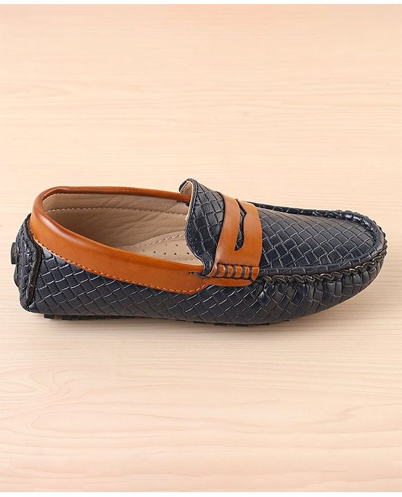 Pine Kids Round Toe Party Wear Textured Loafers with Cushioned Footbed - Navy Blue