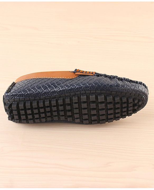 Pine Kids Round Toe Party Wear Textured Loafers with Cushioned Footbed - Navy Blue
