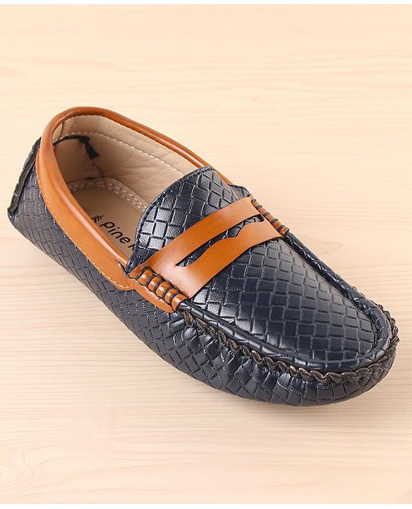 Pine Kids Round Toe Party Wear Textured Loafers with Cushioned Footbed - Navy Blue