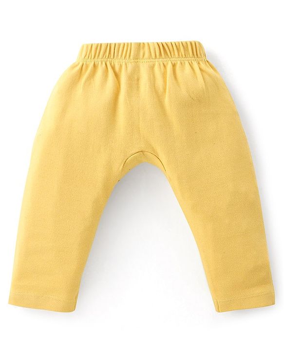 Babyhug Cotton Interlock  Knit Full Length Diaper Pants Stripes & Car Print Pack of 3 - Red Yellow & Blue
