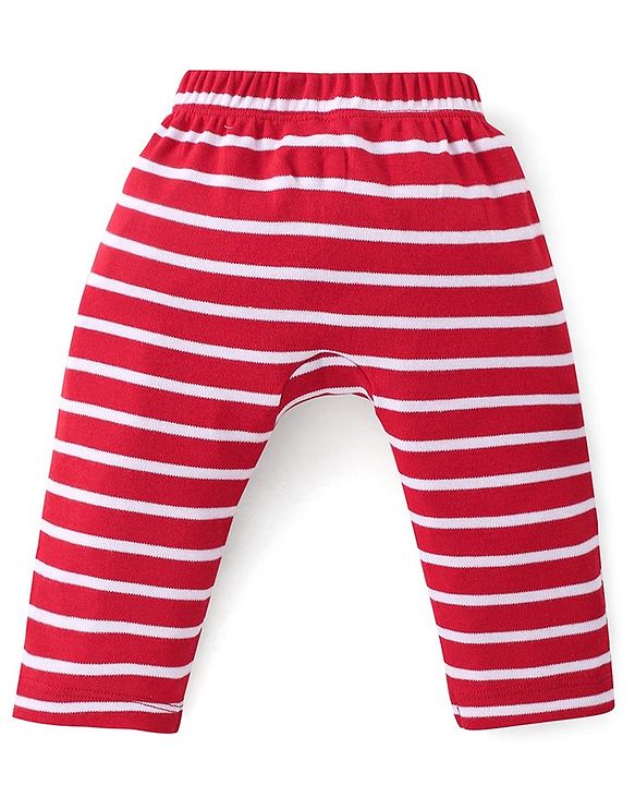 Babyhug Cotton Interlock  Knit Full Length Diaper Pants Stripes & Car Print Pack of 3 - Red Yellow & Blue