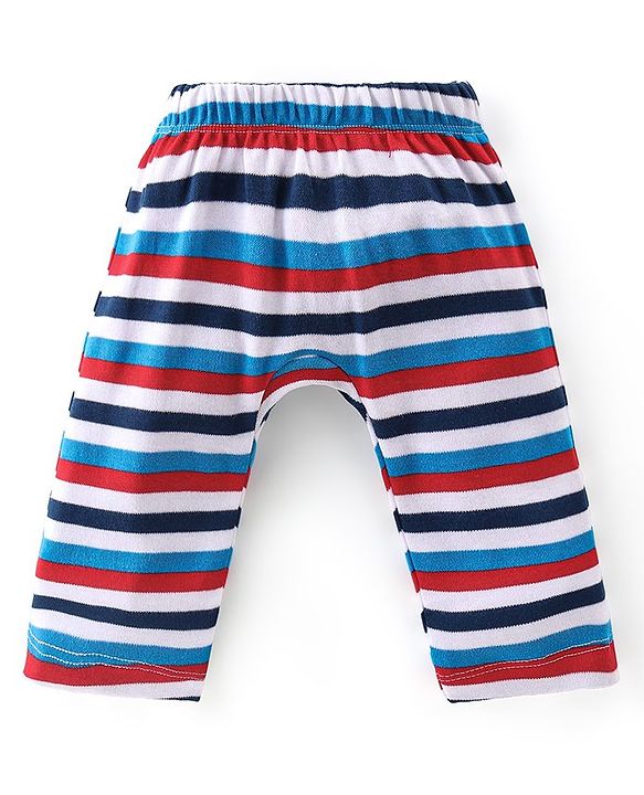 Babyhug Cotton Interlock Knit Full Length Diaper Pant Stripes & Boat Print Pack of 3 - Multicolor