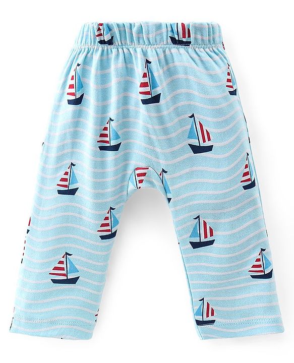 Babyhug Cotton Interlock Knit Full Length Diaper Pant Stripes & Boat Print Pack of 3 - Multicolor