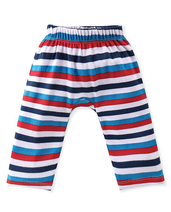 Babyhug Cotton Interlock Knit Full Length Diaper Pant Stripes & Boat Print Pack of 3 - Multicolor