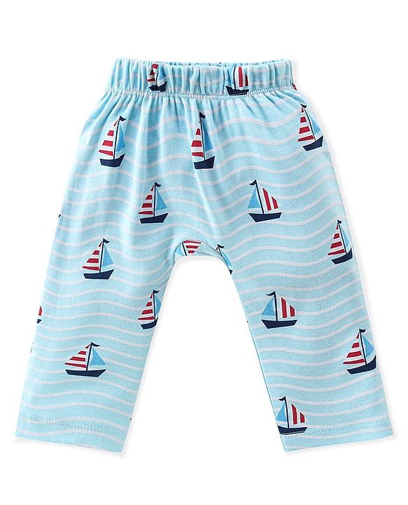 Babyhug Cotton Interlock Knit Full Length Diaper Pant Stripes & Boat Print Pack of 3 - Multicolor