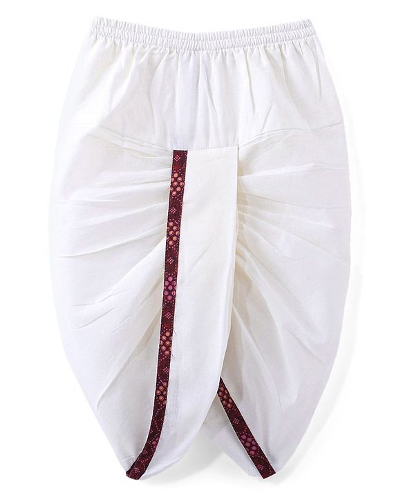 Babyhug 100% Cotton Knit Full Sleeve Kurta & Dhoti Set With Ikat Print - White & Maroon