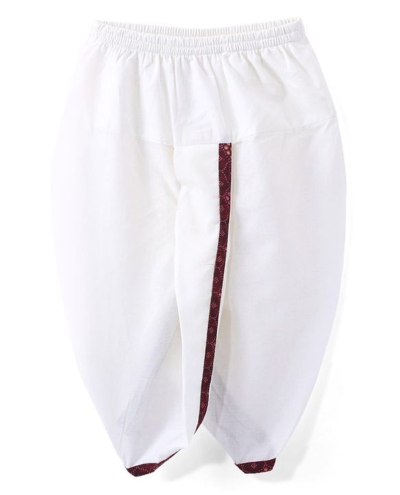 Babyhug 100% Cotton Knit Full Sleeve Kurta & Dhoti Set With Ikat Print - White & Maroon