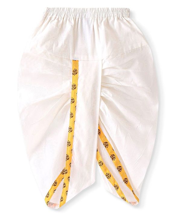 Babyhug 100% Cotton Knit Full Sleeve Kurta & Dhoti Set With Floral Print - White & Yellow