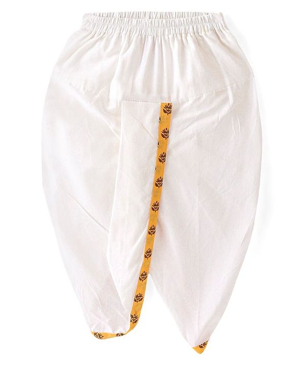 Babyhug 100% Cotton Knit Full Sleeve Kurta & Dhoti Set With Floral Print - White & Yellow