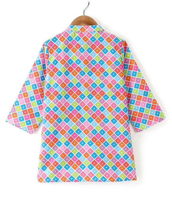 Babyhug Cotton Woven Full Sleeves Square Printed Kurta Pyjama Set -Multicolour