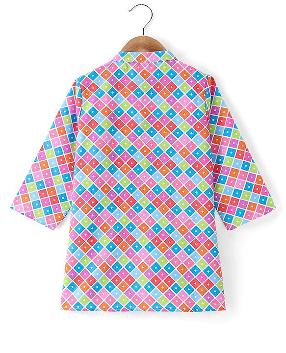 Babyhug Cotton Woven Full Sleeves Square Printed Kurta Pyjama Set -Multicolour