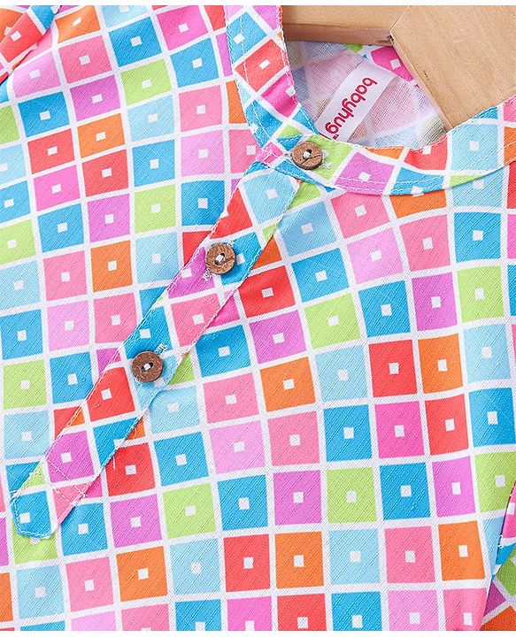Babyhug Cotton Woven Full Sleeves Square Printed Kurta Pyjama Set -Multicolour