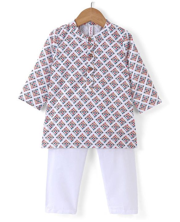Babyhug Cotton Woven Full Sleeves Star Printed Kurta Pyjama Set -Multicolour
