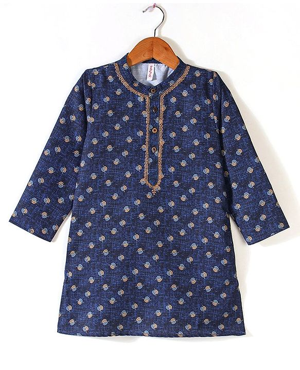 Babyhug Cotton Woven Full Sleeves Floral Printed Kurta Pyjama Set -Blue