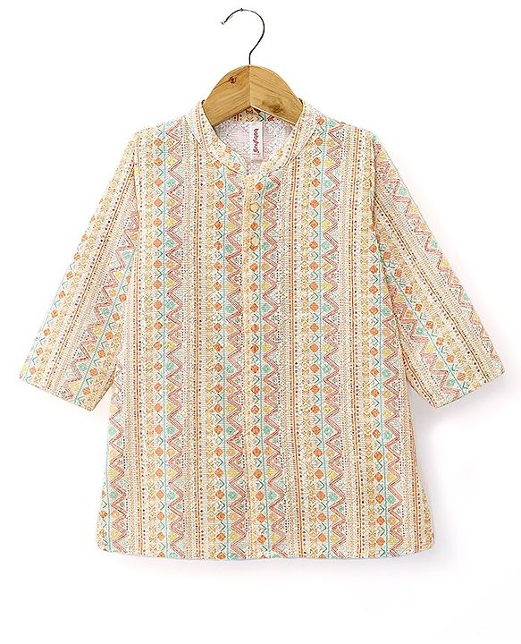 Babyhug 100% Cotton Woven Full Sleeves Diamond Printed Kurta Pyjama Set -Yellow