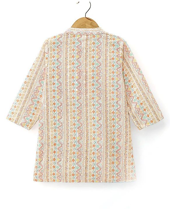 Babyhug 100% Cotton Woven Full Sleeves Diamond Printed Kurta Pyjama Set -Yellow