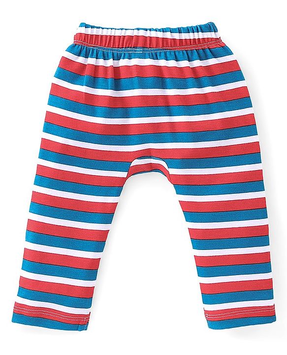 Babyhug Cotton Full Length Diaper Pant Stipes & Numbers Print Pack of 3 - Blue & Red