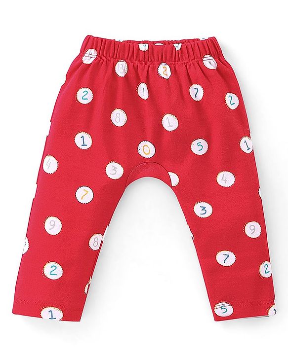 Babyhug Cotton Full Length Diaper Pant Stipes & Numbers Print Pack of 3 - Blue & Red