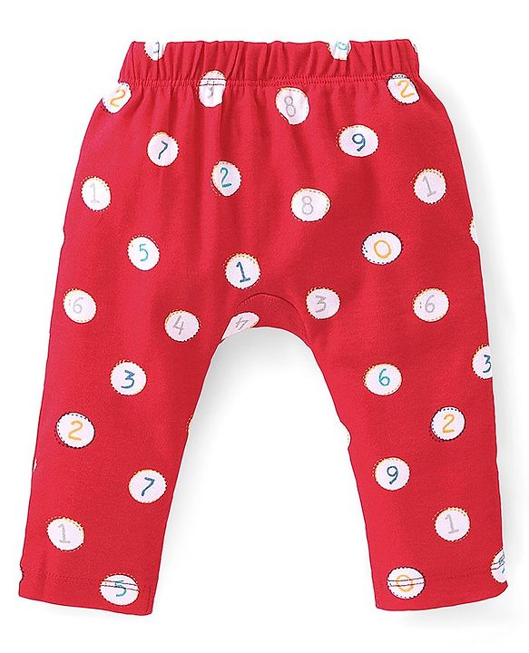 Babyhug Cotton Full Length Diaper Pant Stipes & Numbers Print Pack of 3 - Blue & Red