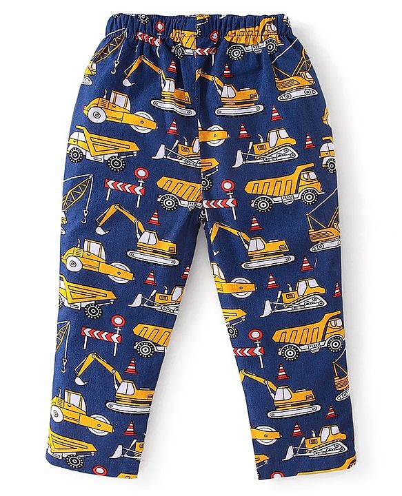 Babhyhug Cotton Woven Full Sleeves Night Suit Construction Vehicle Print - Blue