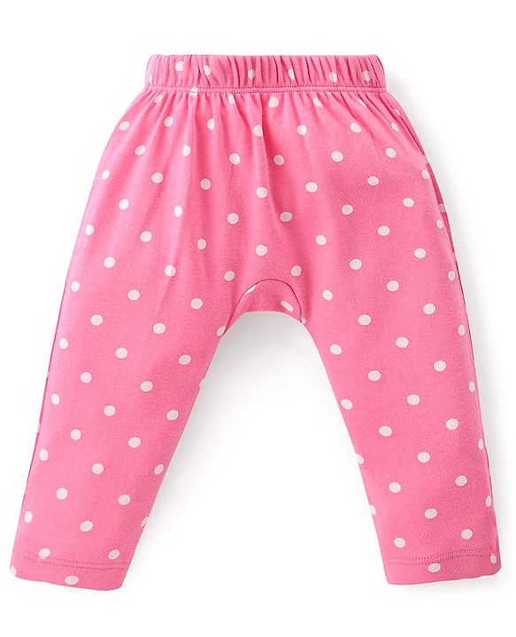 Babyhug Interlock Cotton Knit Full Length Diaper Leggings Solid Dot Floral Print Pack Of 3- Pink Purple & White