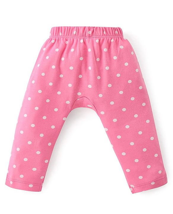 Babyhug Interlock Cotton Knit Full Length Diaper Leggings Solid Dot Floral Print Pack Of 3- Pink Purple & White