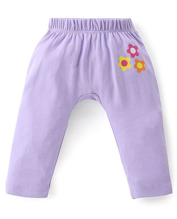 Babyhug Interlock Cotton Knit Full Length Diaper Leggings Solid Dot Floral Print Pack Of 3- Pink Purple & White