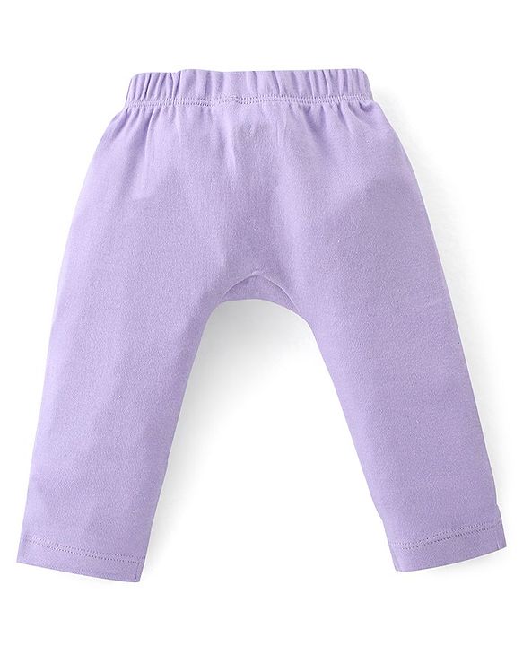 Babyhug Interlock Cotton Knit Full Length Diaper Leggings Solid Dot Floral Print Pack Of 3- Pink Purple & White