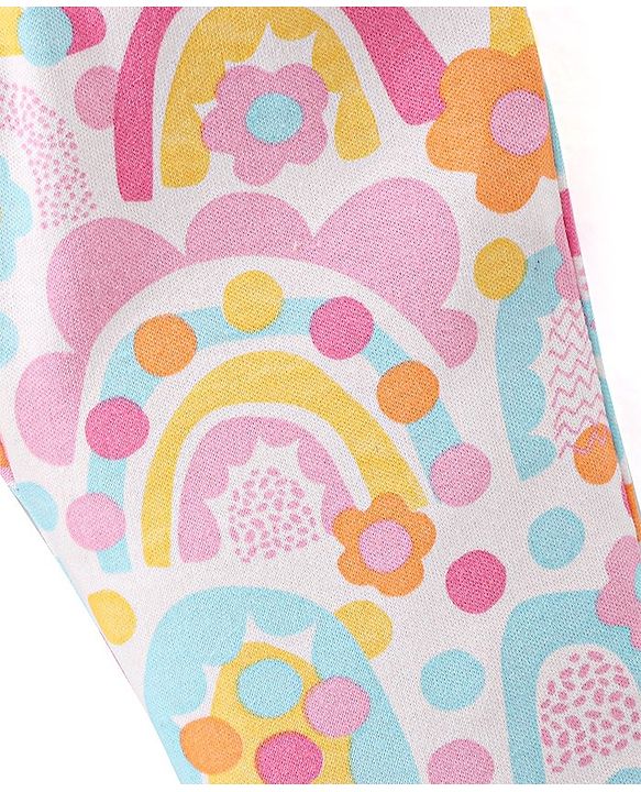 Babyhug Interlock Cotton Knit Full Length Diaper Leggings Solid Dot Floral Print Pack Of 3- Pink Purple & White