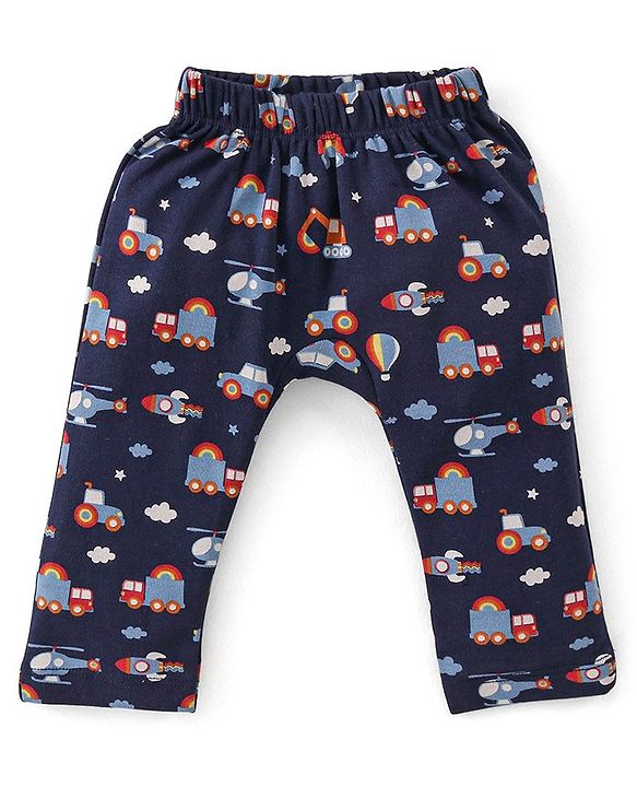 Babyhug Cotton Knit Full Length Diaper Pants Car Print Pack of 3 -Multicolour
