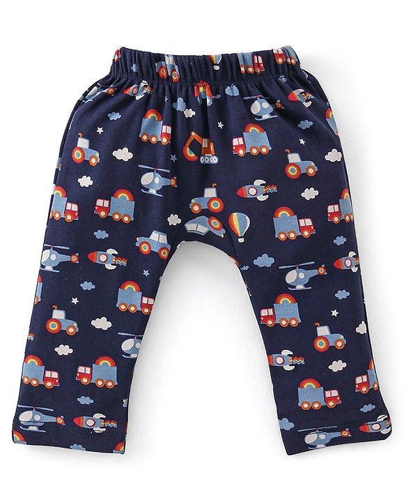 Babyhug Cotton Knit Full Length Diaper Pants Car Print Pack of 3 -Multicolour