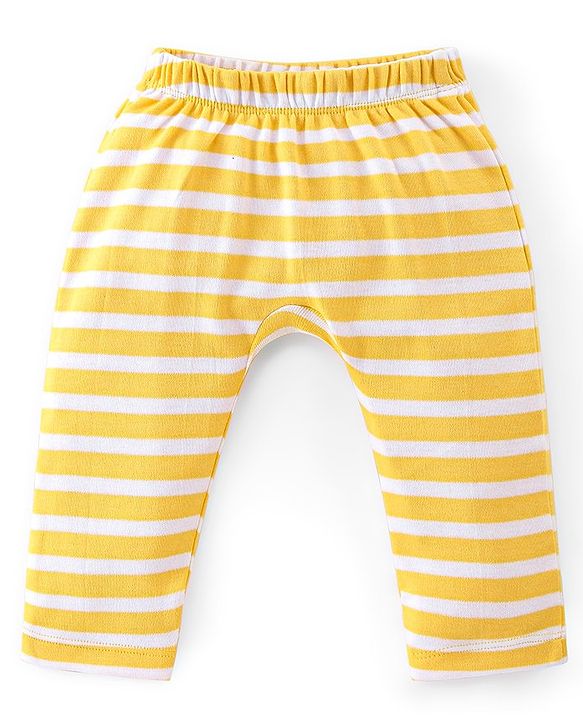 Babyhug Interlock Full Length Diaper Pants Tiger Printed & Striped Pack of 3 - Yellow & Blue