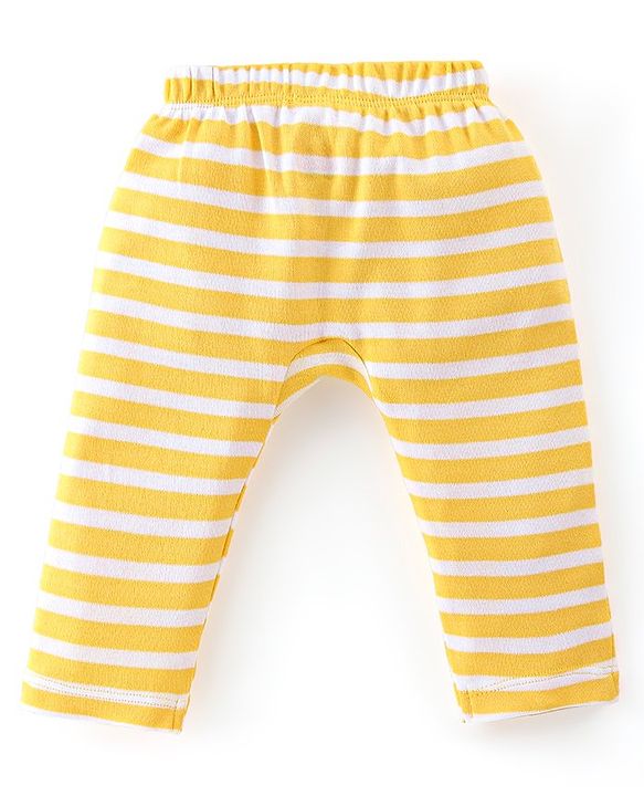 Babyhug Interlock Full Length Diaper Pants Tiger Printed & Striped Pack of 3 - Yellow & Blue