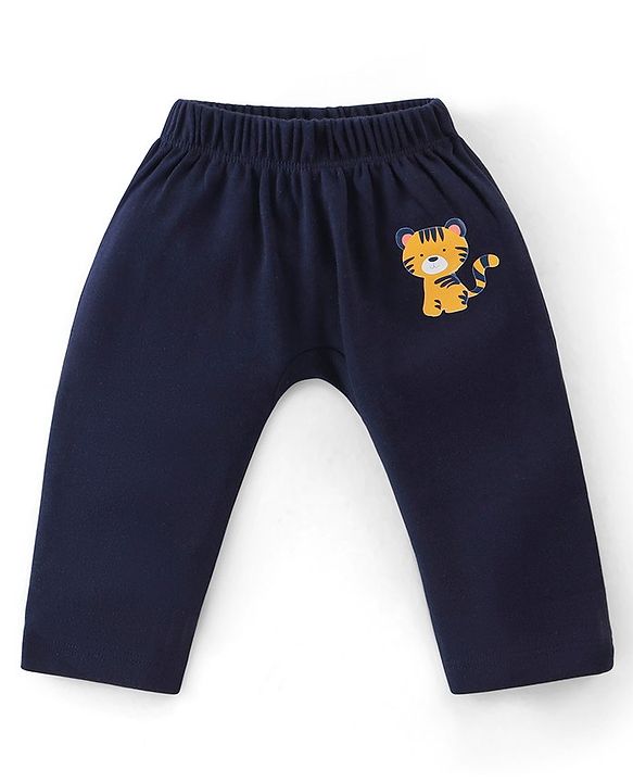 Babyhug Interlock Full Length Diaper Pants Tiger Printed & Striped Pack of 3 - Yellow & Blue