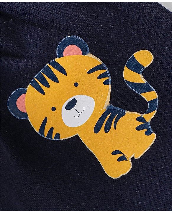 Babyhug Interlock Full Length Diaper Pants Tiger Printed & Striped Pack of 3 - Yellow & Blue