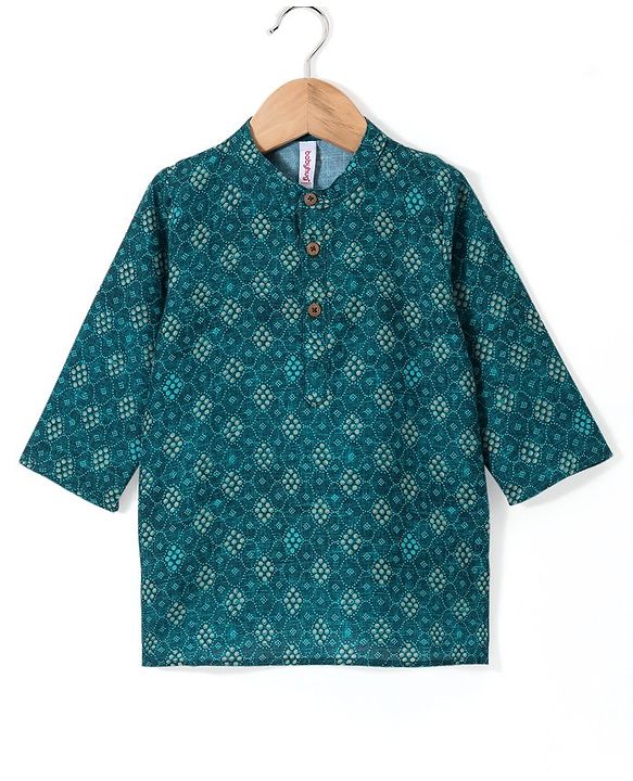 Babyhug 100% Cotton Woven Full Sleeves Polka Dot  Printed Kurta Pyjama Set - Teal Blue