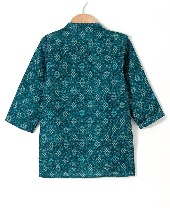 Babyhug 100% Cotton Woven Full Sleeves Polka Dot  Printed Kurta Pyjama Set - Teal Blue