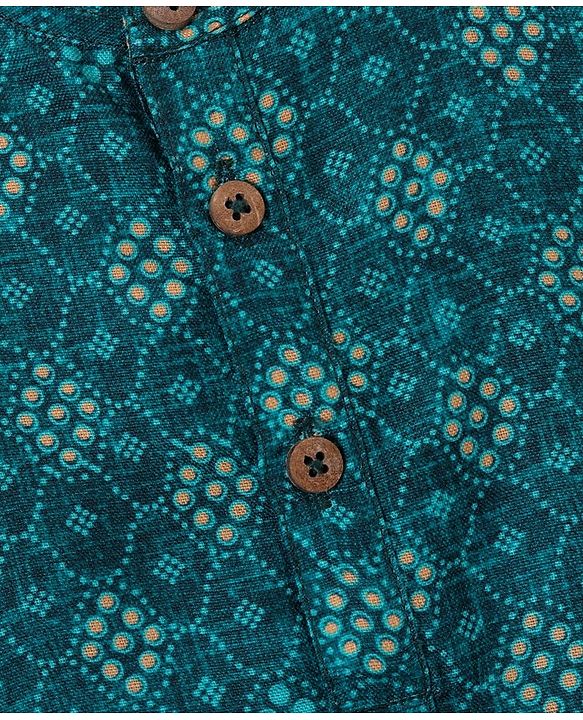 Babyhug 100% Cotton Woven Full Sleeves Polka Dot  Printed Kurta Pyjama Set - Teal Blue