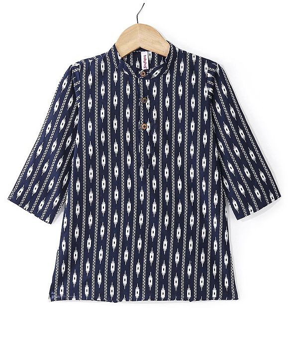 Babyhug Cotton Woven Full Sleeves Printed Kurta Pyjama Set -Navy Blue