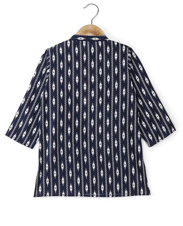 Babyhug Cotton Woven Full Sleeves Printed Kurta Pyjama Set -Navy Blue