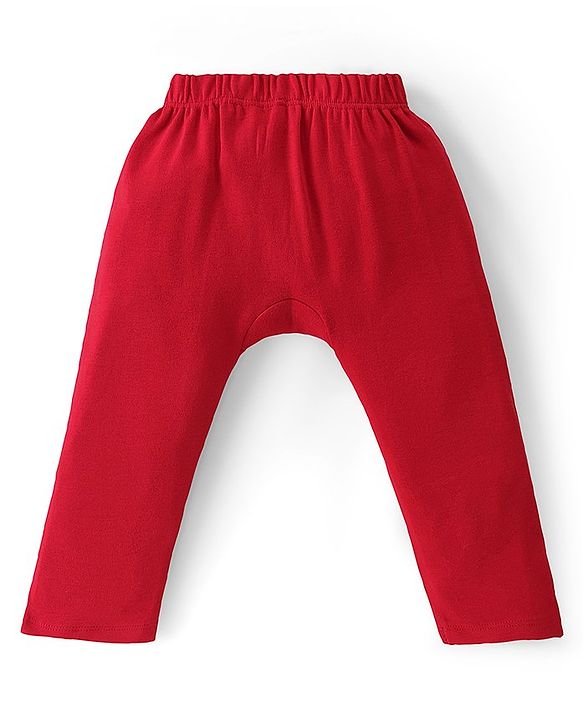 Babyhug Cotton Full Length Diaper Leggings Striped & Intarsia Print Pack of 3 - Blue & Red