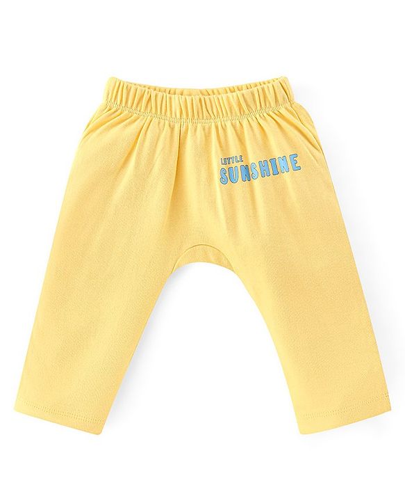 Babyhug Interlock Knit Full Length Diaper Pants Stripes & Elephant Print Pack of 3 - Yellow & Blue