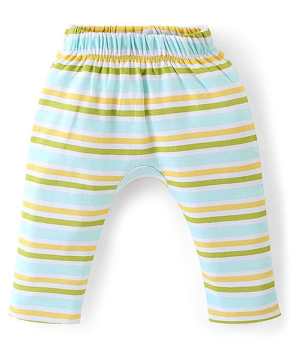 Babyhug Interlock Cotton Knit Full Length Diaper Pants Stripes & Dino Print Pack of 3 - Multicolor
