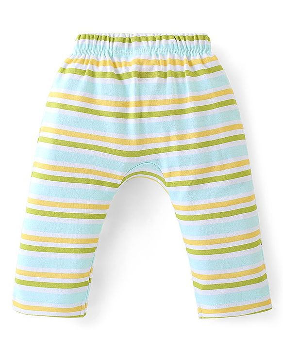 Babyhug Interlock Cotton Knit Full Length Diaper Pants Stripes & Dino Print Pack of 3 - Multicolor