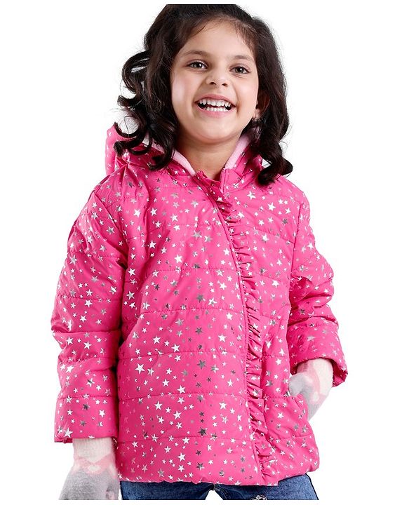 Babyhug Full Sleeves Hoodie Stars Printed - Pink