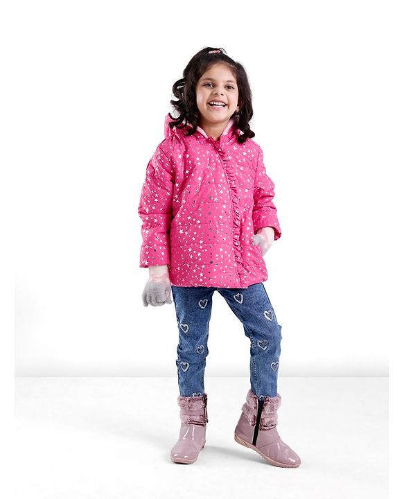 Babyhug Full Sleeves Hoodie Stars Printed - Pink