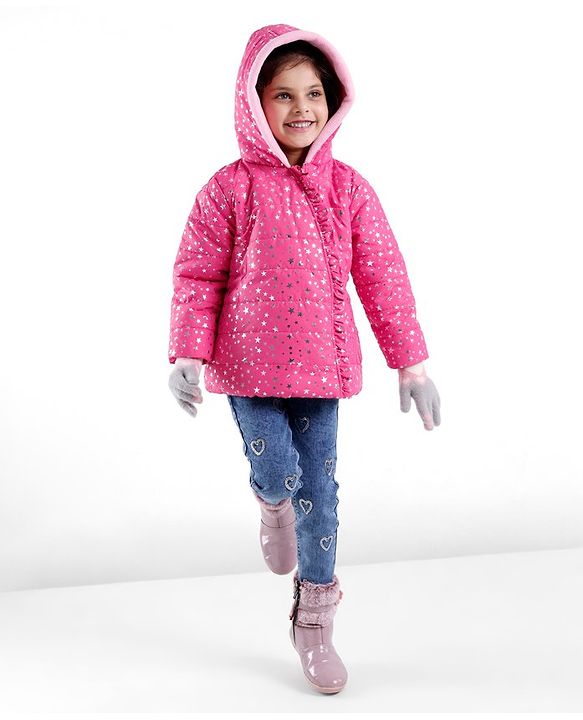 Babyhug Full Sleeves Hoodie Stars Printed - Pink