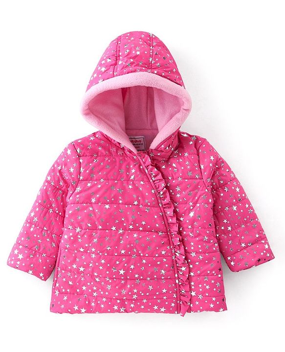 Babyhug Full Sleeves Hoodie Stars Printed - Pink