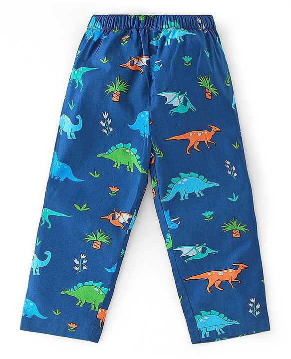 Babyhug Cotton Woven Full Sleeves Night Suit With Dino Print - Blue