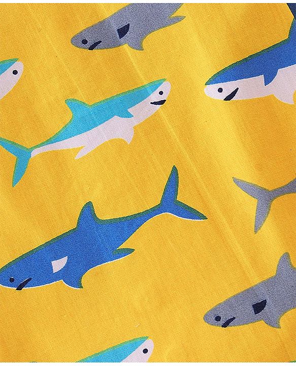Babyhug Cotton Woven Full Sleeves Night Suit With Sharks Print - Yellow